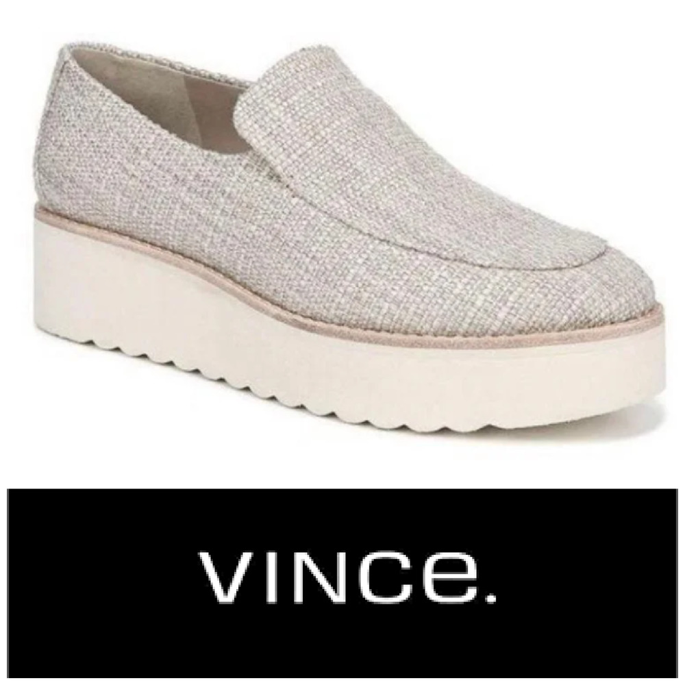 Vince Zeta Oatmeal Tweed Platform Flatform Loafers Slip On Sneakers Women's Sz 6